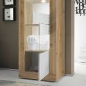 Vitrine 2 portes aspect bois finition Cadiz façades blanc texturées et verre avec Leds - OTELLO