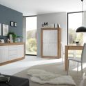 Ensemble Séjour Buffet 2 Portes 3 Tiroirs aspect bois finition Mercure façades blanc texturées - OTELLO