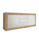 Ensemble Séjour Buffet 2 Portes 3 Tiroirs aspect bois finition Cadiz façades blanc texturées - OTELLO