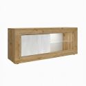 Ensemble Salon aspect bois finition Cadiz façades blanc texturées avec Leds - OTELLO