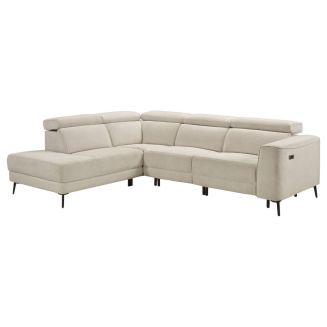 Canapé d'angle gauche avec 2 places relax électrique tissu beige - BAMAKO
