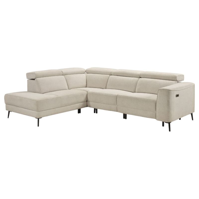 Canapé d'angle gauche avec 2 places relax électrique tissu beige - BAMAKO