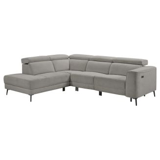 Canapé d'angle gauche avec 2 places relax électrique tissu gris - BAMAKO