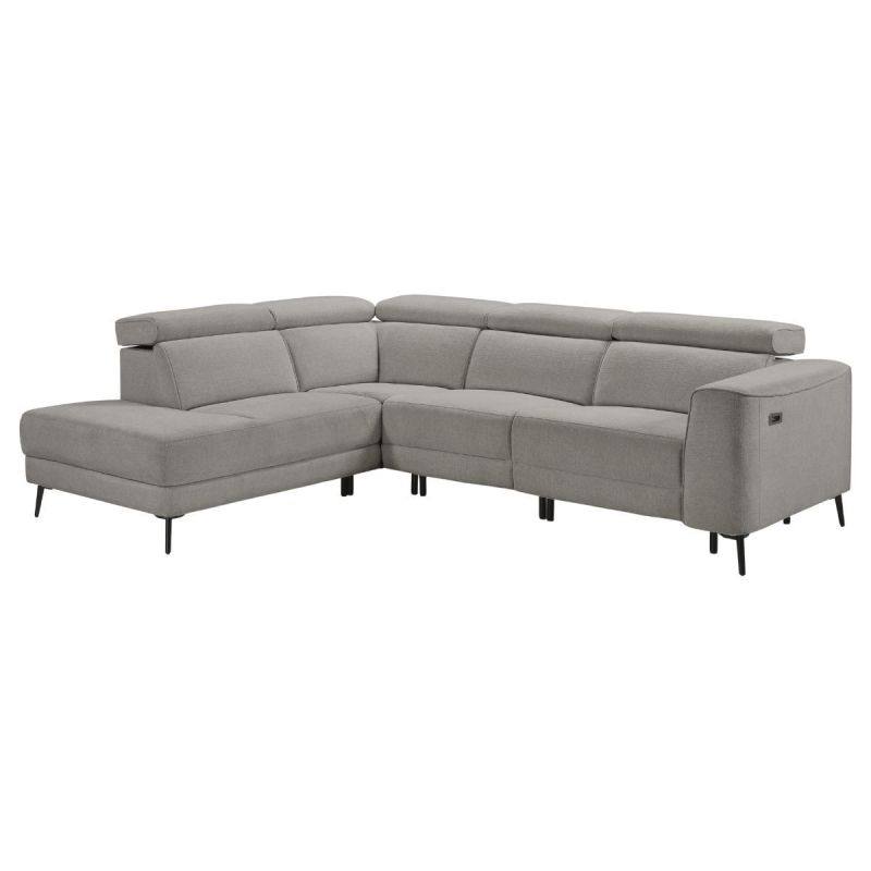 Canapé d'angle gauche avec 2 places relax électrique tissu gris - BAMAKO