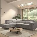 Canapé d'angle gauche avec 2 places relax électrique tissu gris - BAMAKO