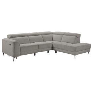 Canapé d'angle droit avec 2 places relax électrique tissu gris - BAMAKO