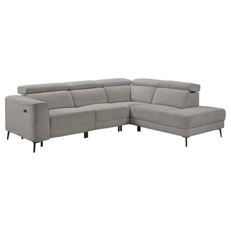 Canapé d'angle droit avec 2 places relax électrique tissu gris - BAMAKO