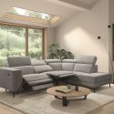 Canapé d'angle droit avec 2 places relax électrique tissu gris - BAMAKO