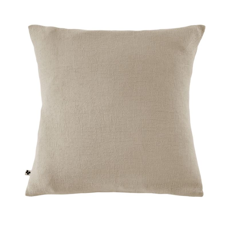 Taie d'oreiller 60x60cm en coton nid d'abeille coloris Ficelle - ALMARA