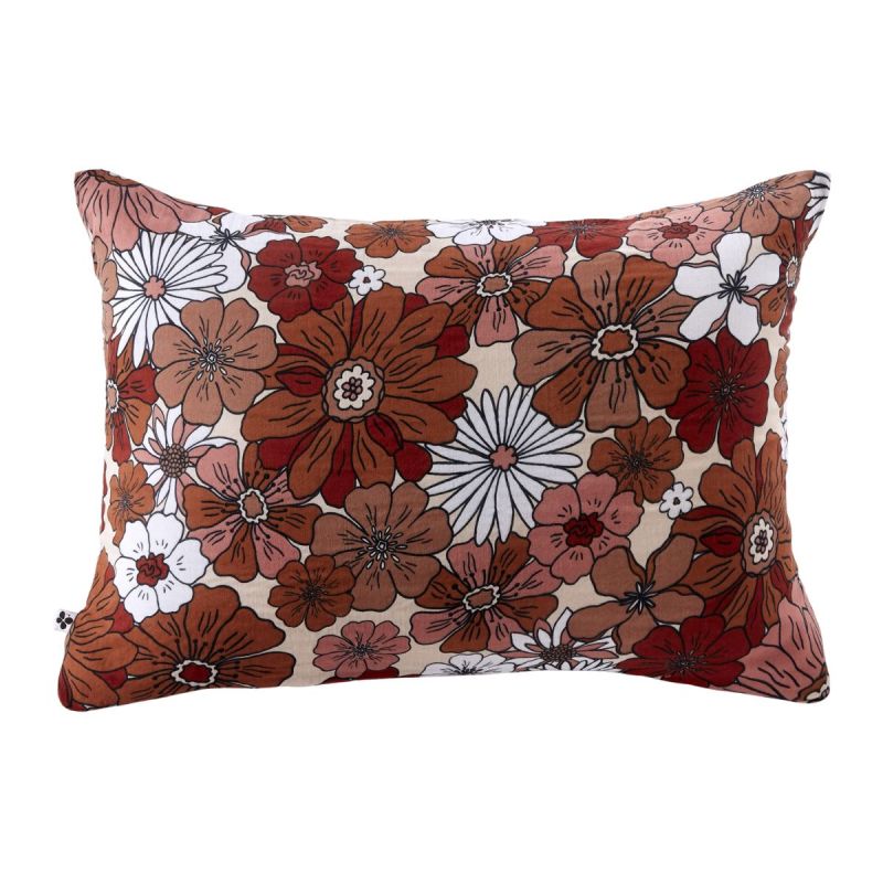 Taie d'oreiller 50x70cm gaze de coton imprimé Floral coloris terracotta - ANASTASIA