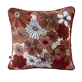Coussin déhoussable 45x45cm gaze de coton imprimé Floral coloris terracotta - ANASTASIA