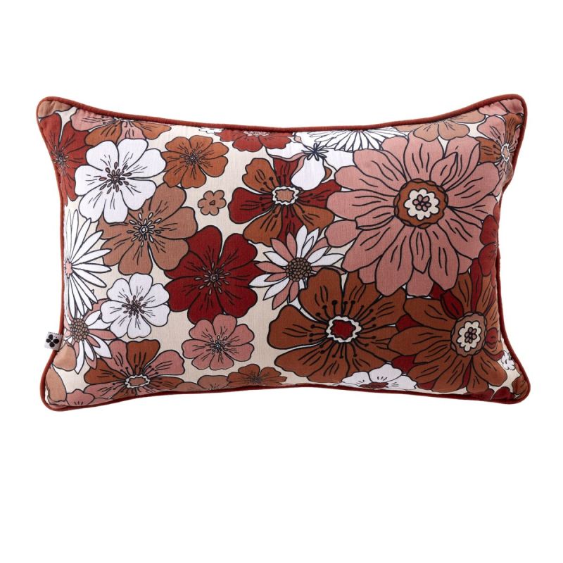Coussin déhoussable 45x60cm gaze de coton imprimé Floral coloris terracotta - ANASTASIA