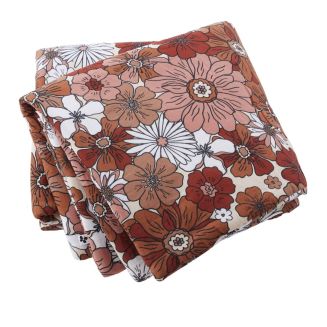 Chemin de lit 90x200cm gaze de coton imprimé Floral coloris terracotta - ANASTASIA