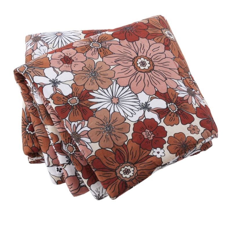 Chemin de lit 90x200cm gaze de coton imprimé Floral coloris terracotta - ANASTASIA