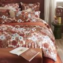 Chemin de lit 90x200cm gaze de coton imprimé Floral coloris terracotta - ANASTASIA