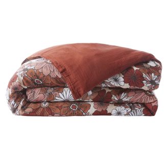 Housse de couette 240x220cm gaze de coton imprimé Floral coloris terracotta - ANASTASIA