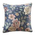 Coussin déhoussable 50x50cm velours imprimé floral coloris bleu - FAUSTINE
