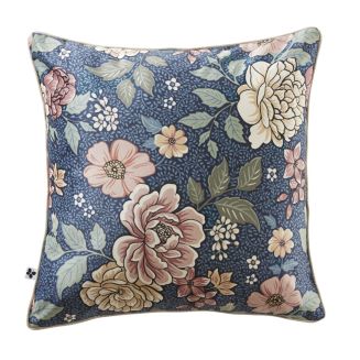 Coussin déhoussable 50x50cm velours imprimé floral coloris bleu - FAUSTINE