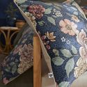 Coussin déhoussable 50x50cm velours imprimé floral coloris bleu - FAUSTINE