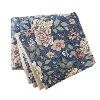 Chemin de lit 90x200cm velours imprimé floral coloris bleu - FAUSTINE