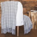 Plaid à franges 140x200cm en laine et cachemire gris et blanc à carreaux - BERTILLE