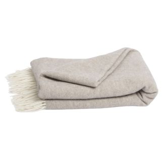 Plaid à franges 140x200cm en laine et cachemire beige uni - PACOME