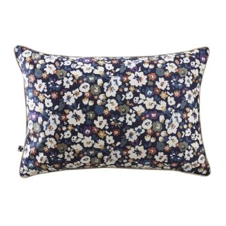 Coussin déhoussable 40x60cm velours imprimé petites fleurs coloris bleu marine - CORINNE
