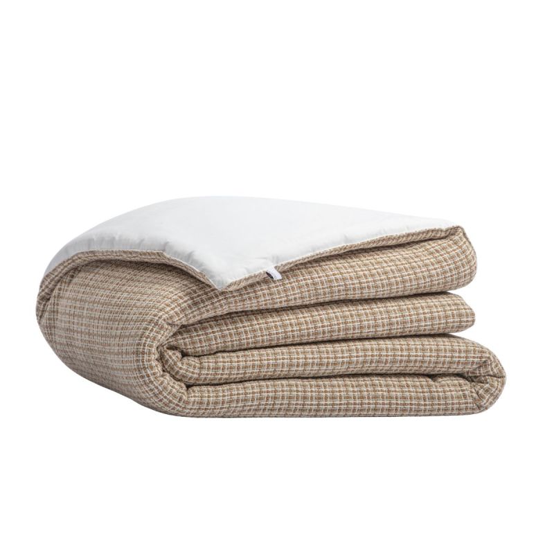 Chemin de lit 90x200cm coton tissage texturé coloris beige et blanc - ANTOINE