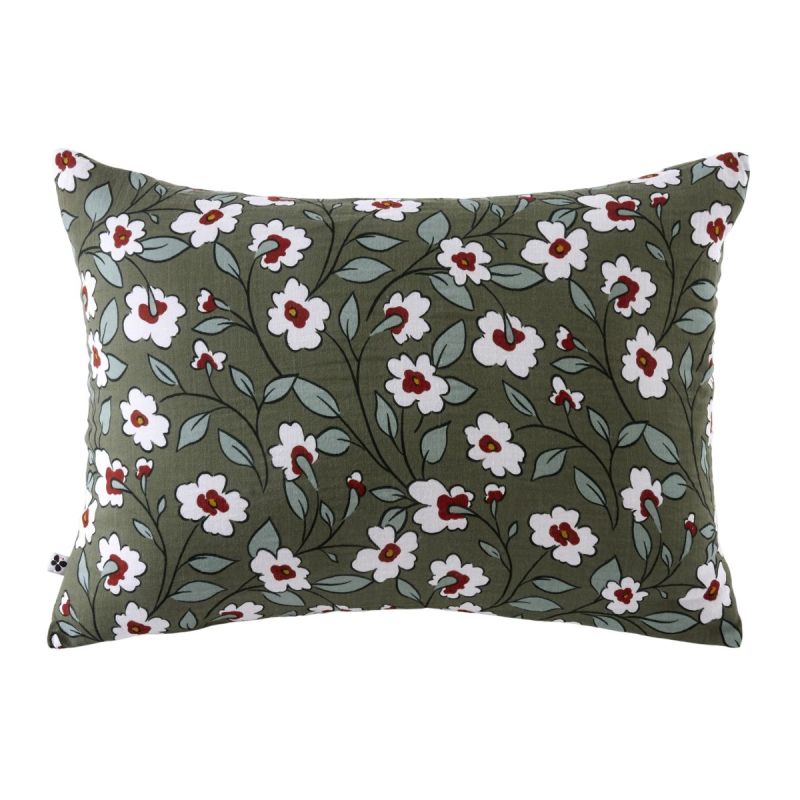 Taie d'oreiller 50x70cm gaze de coton imprimé Floral coloris vert - FLORIANE