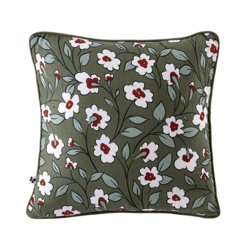 Coussin déhoussable 45x45cm gaze de coton imprimé Floral coloris vert - FLORIANE