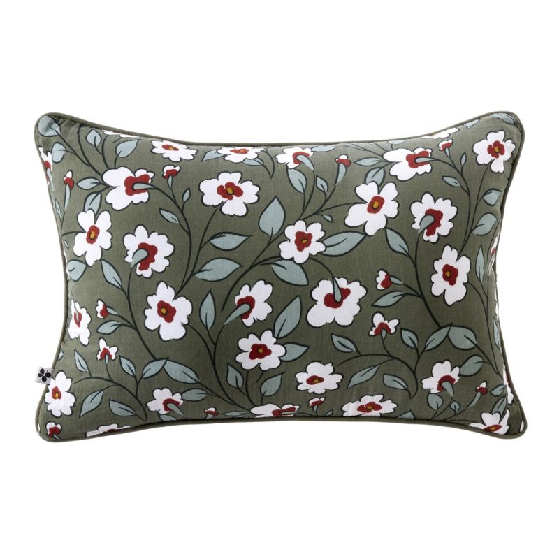 Coussin déhoussable 45x60cm gaze de coton imprimé Floral coloris vert - FLORIANE