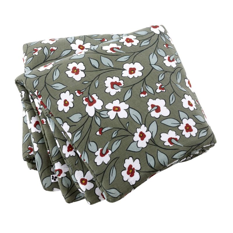 Chemin de lit 90x200cm gaze de coton imprimé Floral coloris vert - FLORIANE