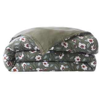 Housse de couette 260x240cm gaze de coton imprimé Floral coloris vert - FLORIANE