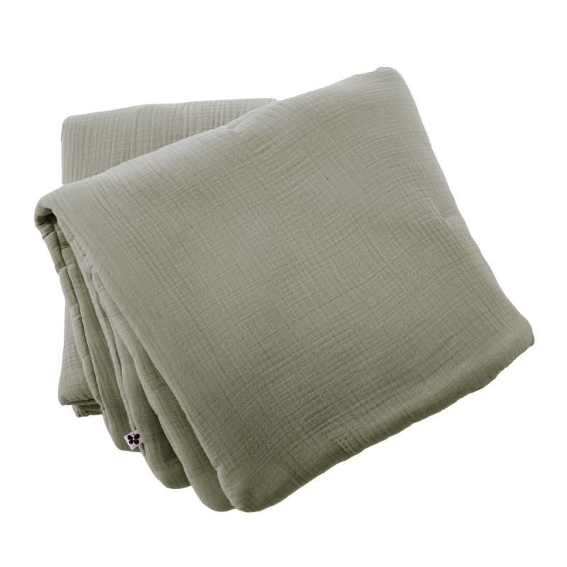 Chemin de lit 90x200cm gaze de coton uni coloris Romarin - INALIA