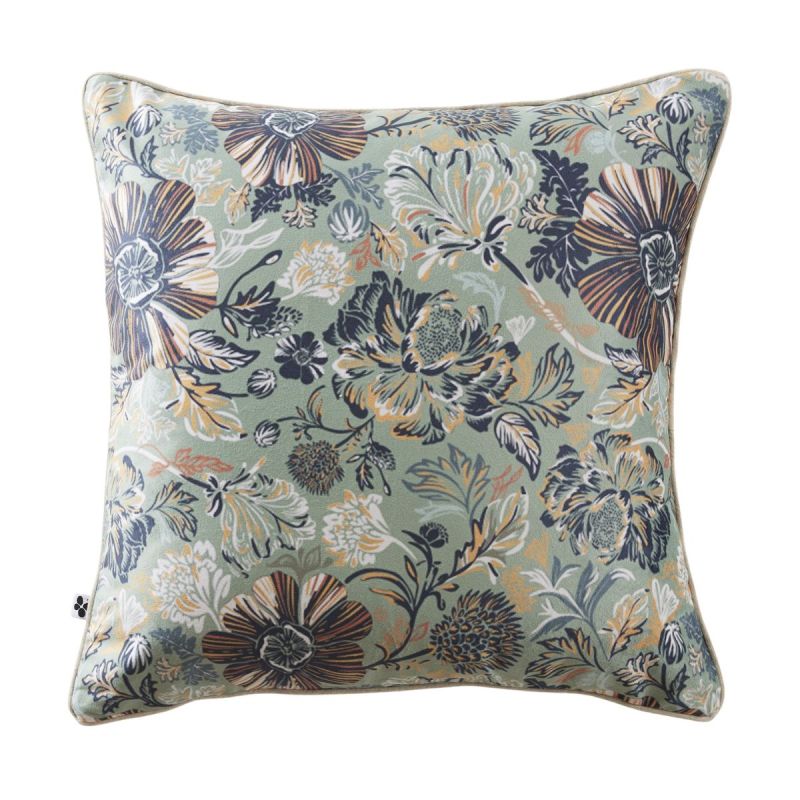 Coussin déhoussable 50x50cm velours imprimé floral coloris vert céladon - ISABEL