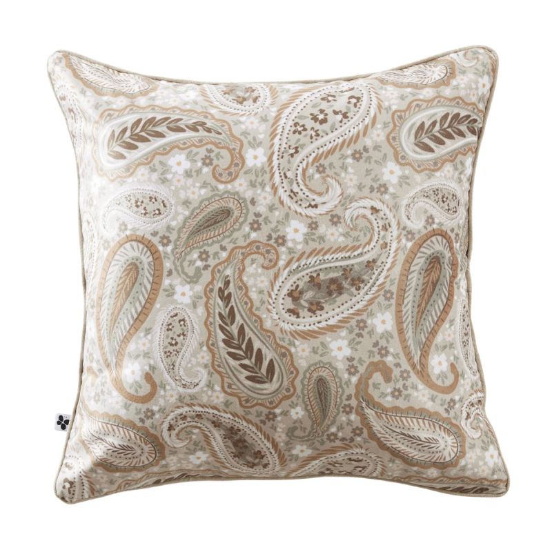 Coussin déhoussable 50x50cm velours imprimé cachemire coloris beige - VALESIA