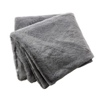 Chemin de lit 90x200cm fausse fourrure polyester coloris gris - ROZENN