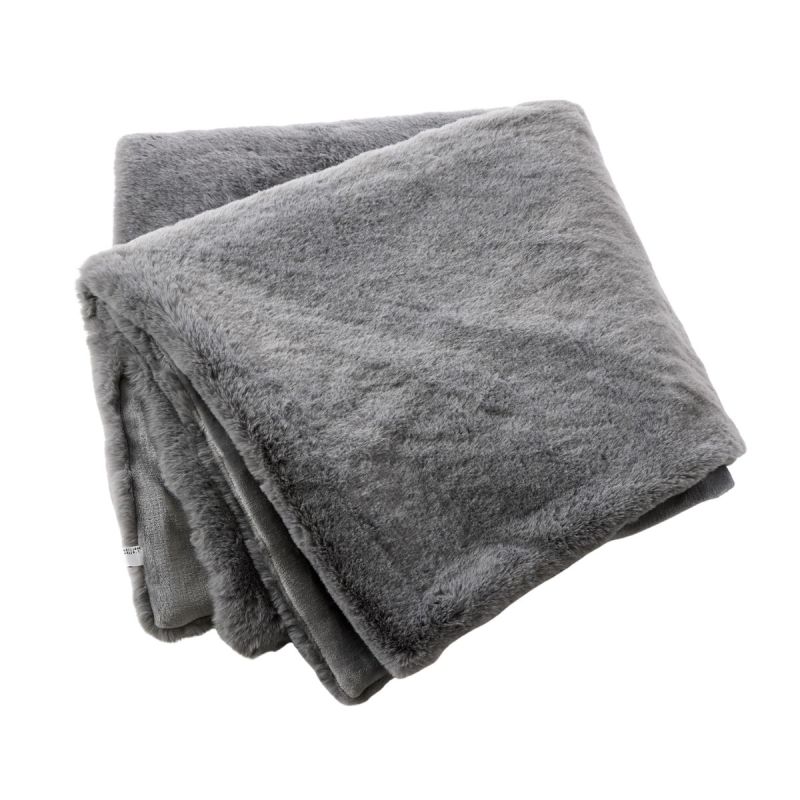 Chemin de lit 90x200cm fausse fourrure polyester coloris gris - ROZENN