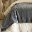 Chemin de lit 90x200cm fausse fourrure polyester coloris gris - ROZENN
