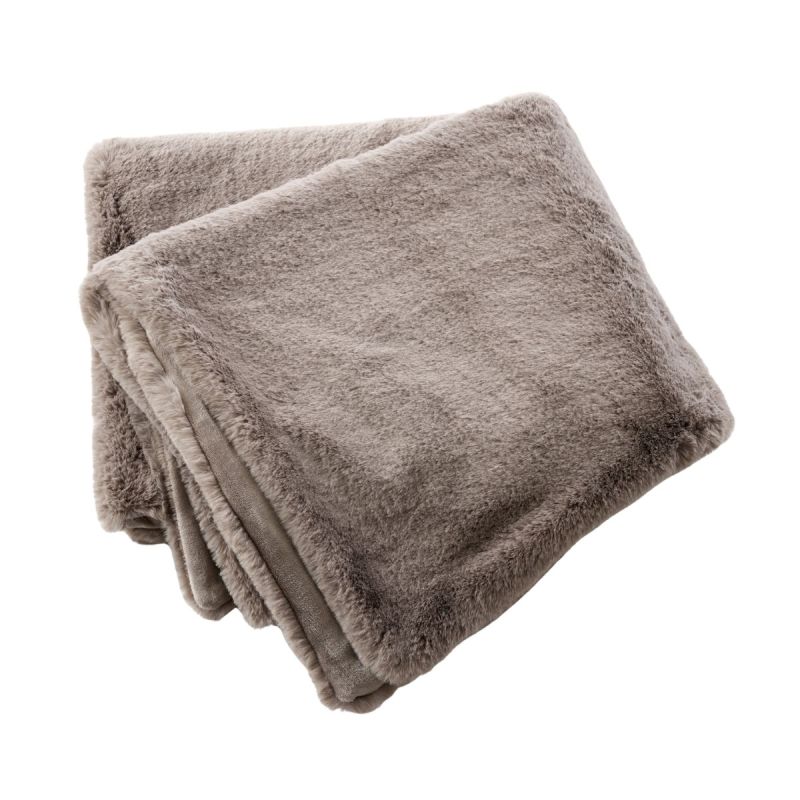 Chemin de lit 90x200cm fausse fourrure polyester coloris brun - ROZENN