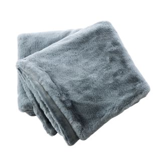 Chemin de lit 90x200cm fausse fourrure polyester coloris bleu - ROZENN