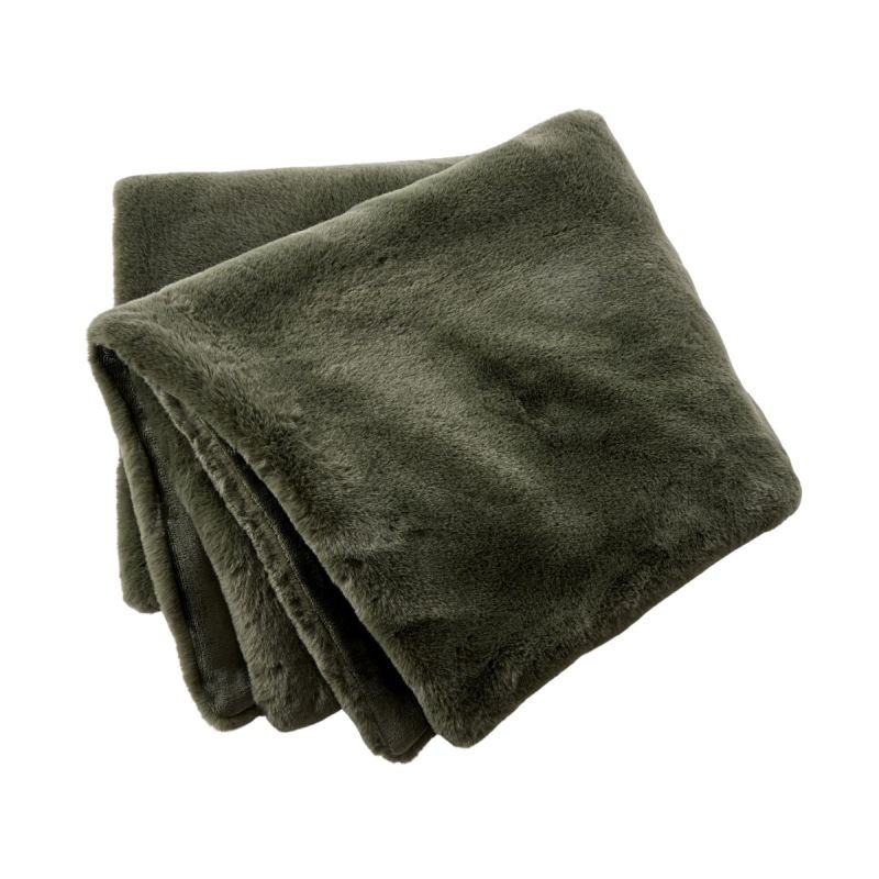 Chemin de lit 90x200cm fausse fourrure polyester coloris vert - ROZENN