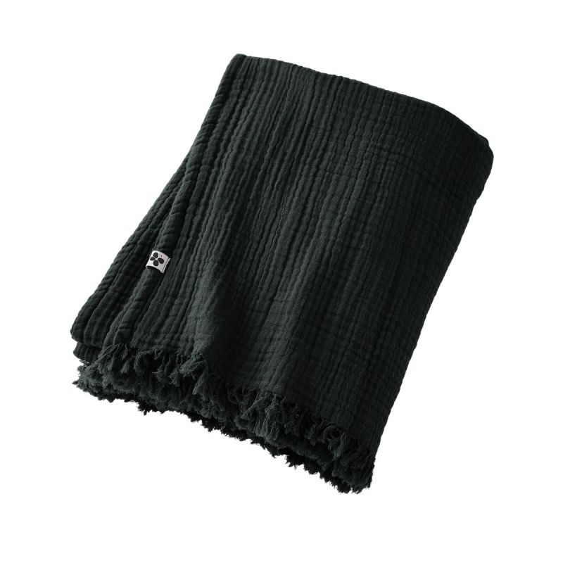 Plaid à Franges 180x220cm 4 Epaisseurs Gaze de Coton Sapin - OUREA