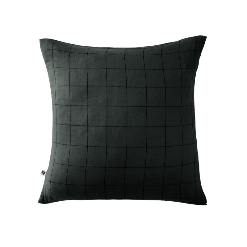 Taie d'Oreiller 60x60cm Gaze de Coton Sapin à Grands Carreaux - OUREA MOTIF
