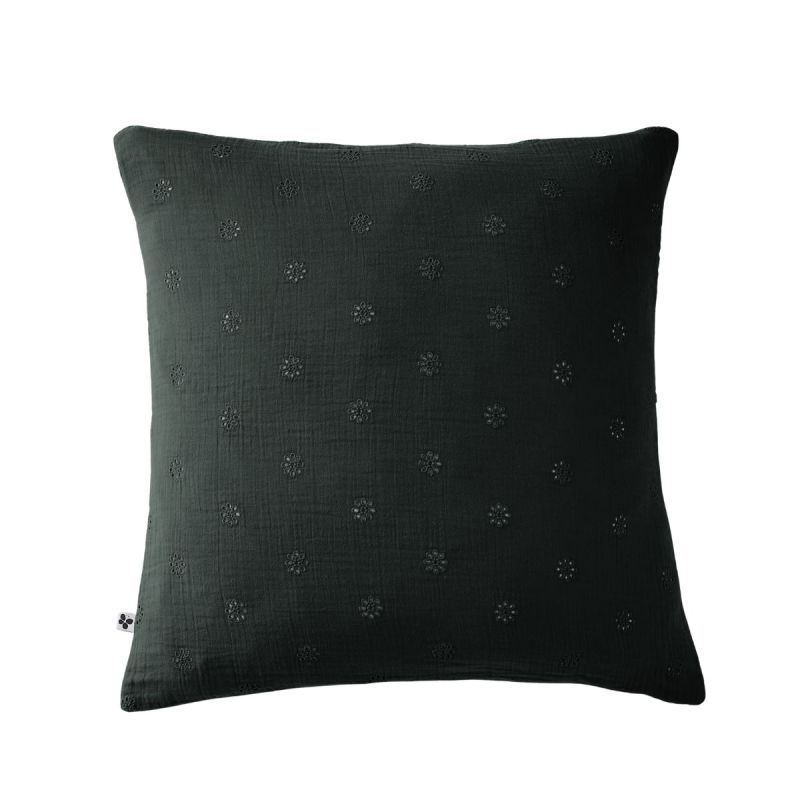 Taie d'Oreiller 60x60cm Gaze de Coton Sapin à Fleurs Ajourées - OUREA MOTIF