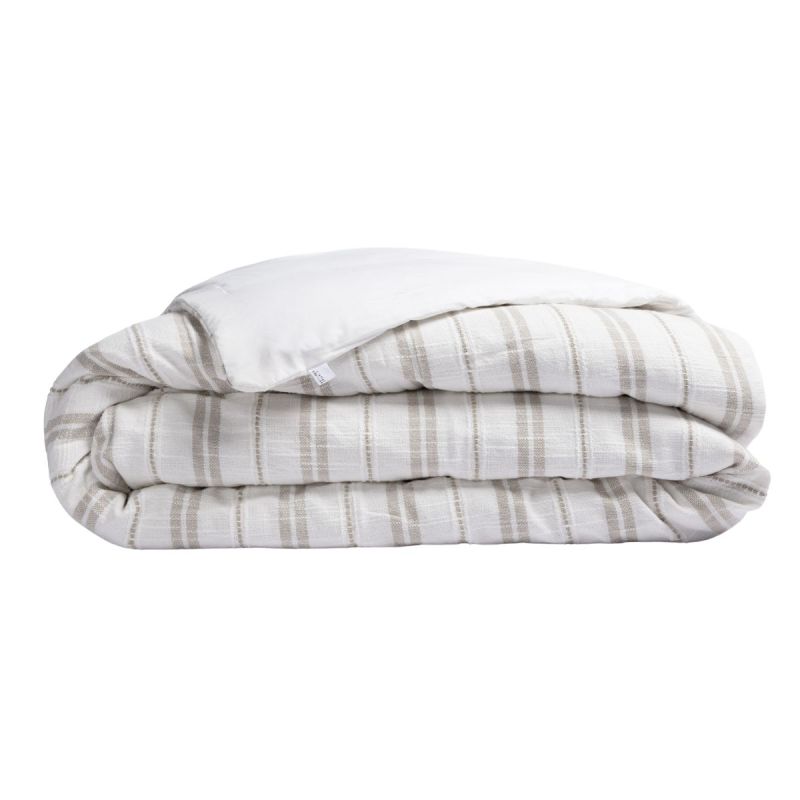 Housse de couette 240x220cm coton tissage texturé coloris blanc rayé beige - TITOUAN