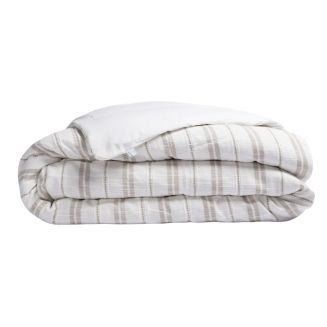 Housse de couette 260x240cm coton tissage texturé coloris blanc rayé beige - TITOUAN