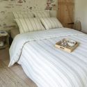 Housse de couette 260x240cm coton tissage texturé coloris blanc rayé beige - TITOUAN
