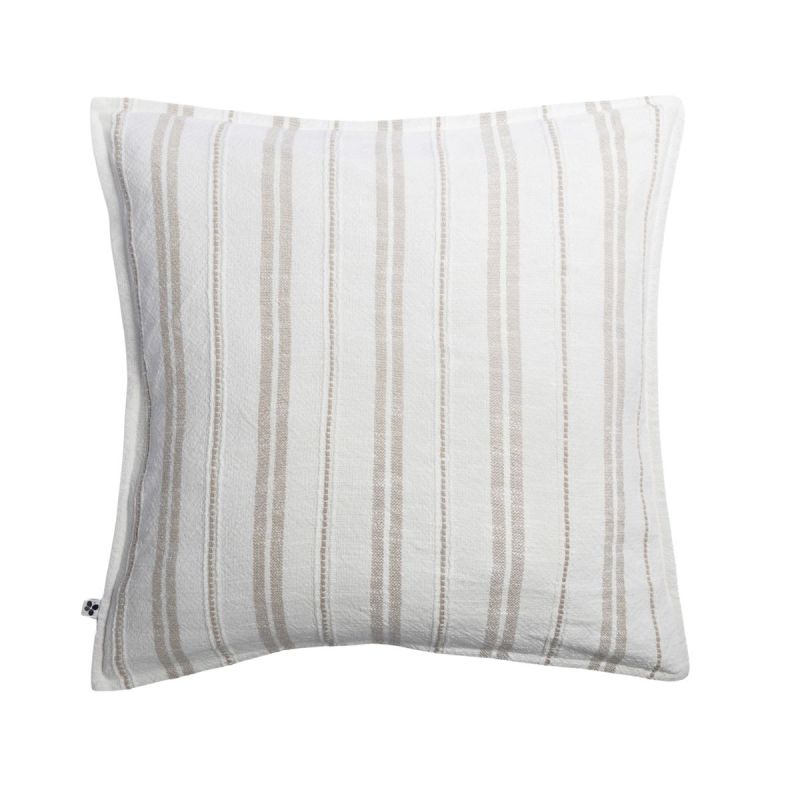 Taie d'oreiller 60x60cm coton tissage texturé coloris blanc rayé beige - TITOUAN
