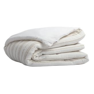 Chemin de lit 90x200cm coton tissage texturé coloris blanc rayé beige - TITOUAN